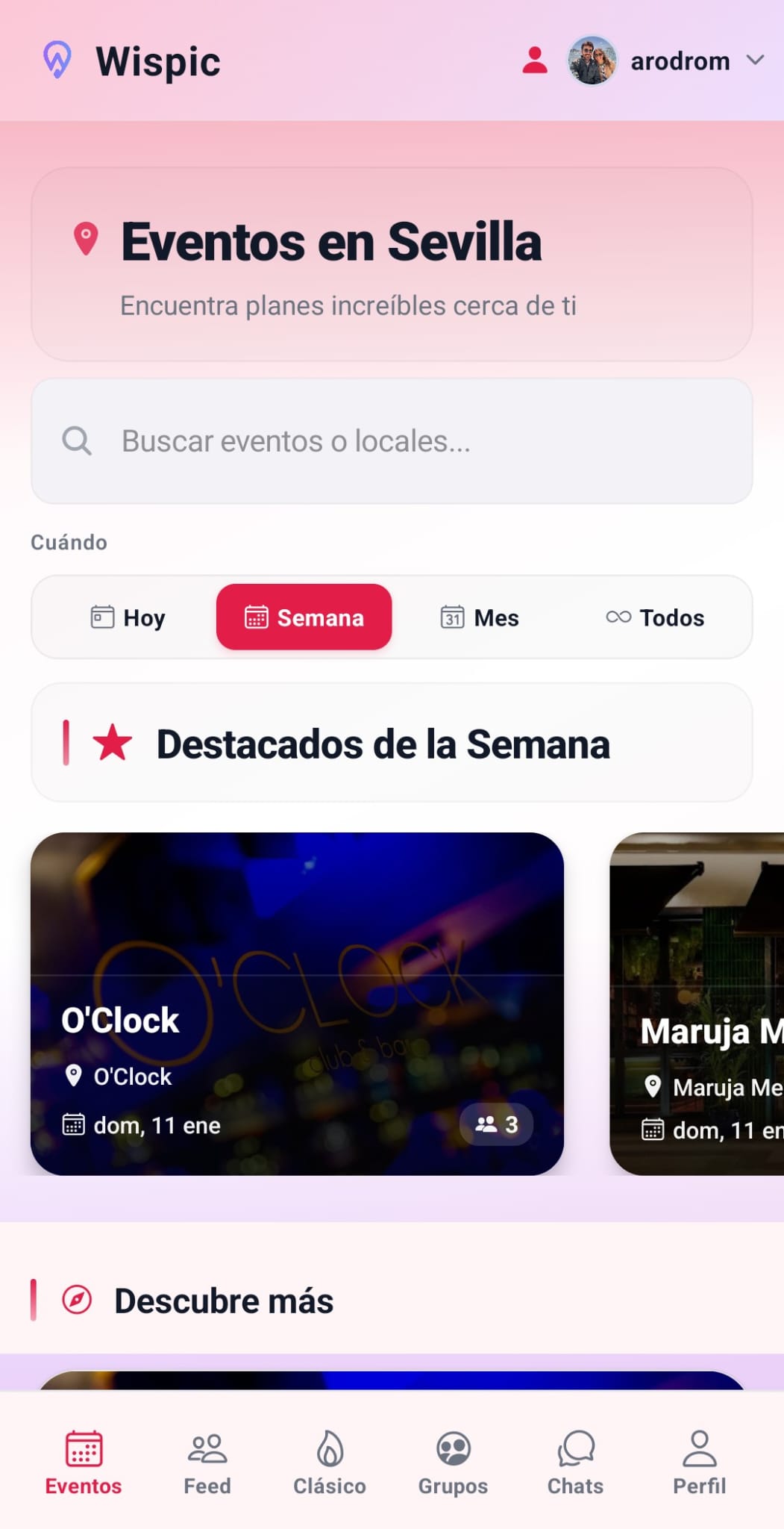 Wispic Eventos Screen