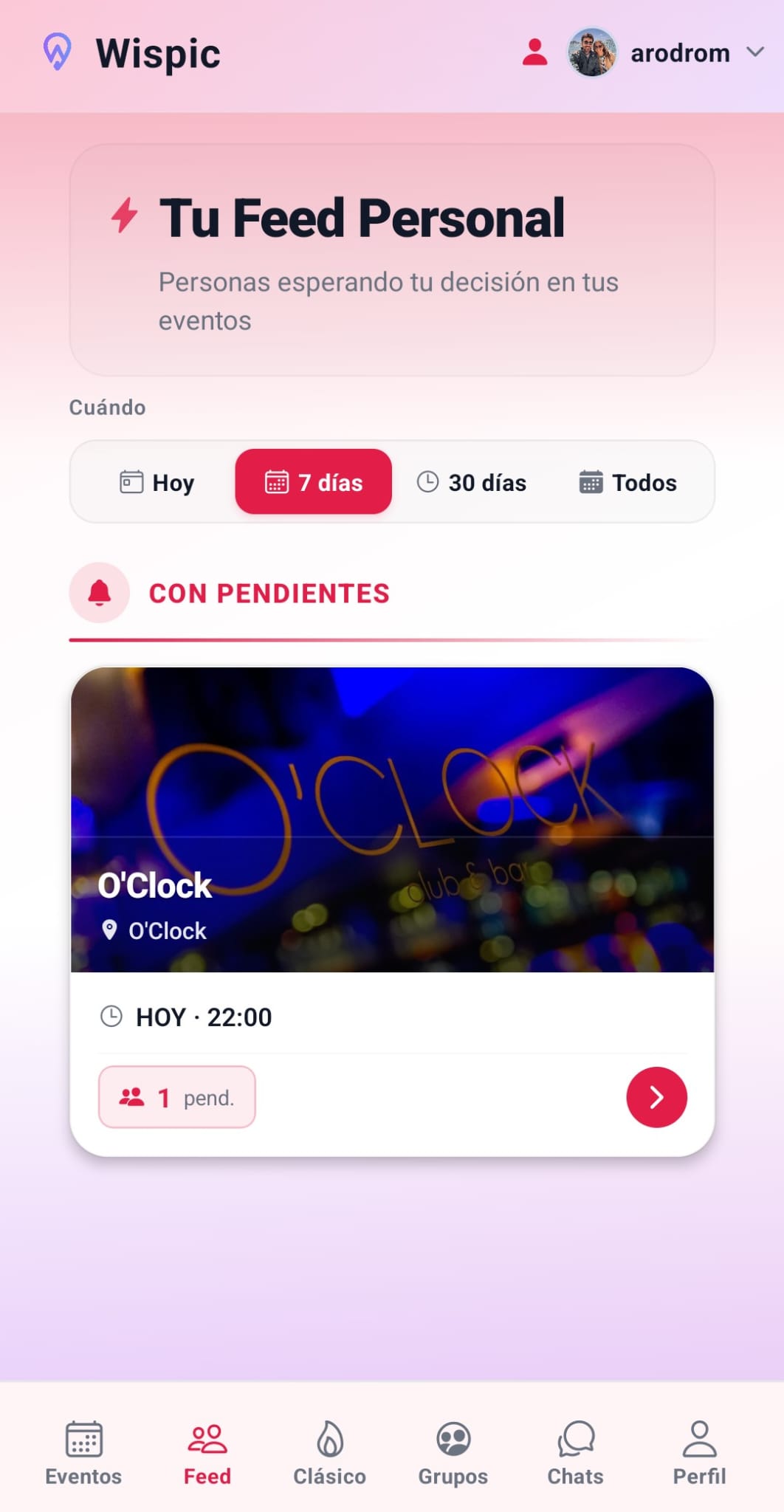 Wispic Eventos Screen