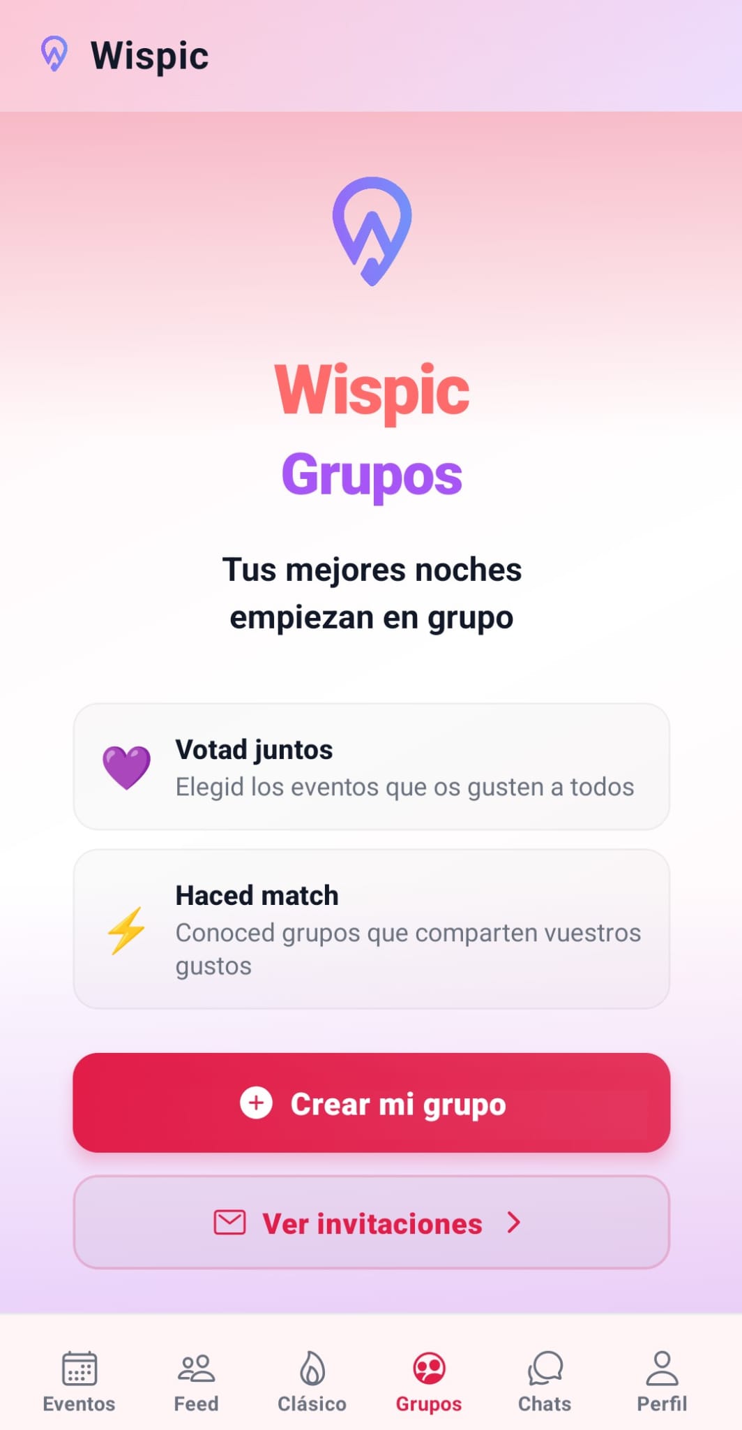 Wispic Grupos Screen
